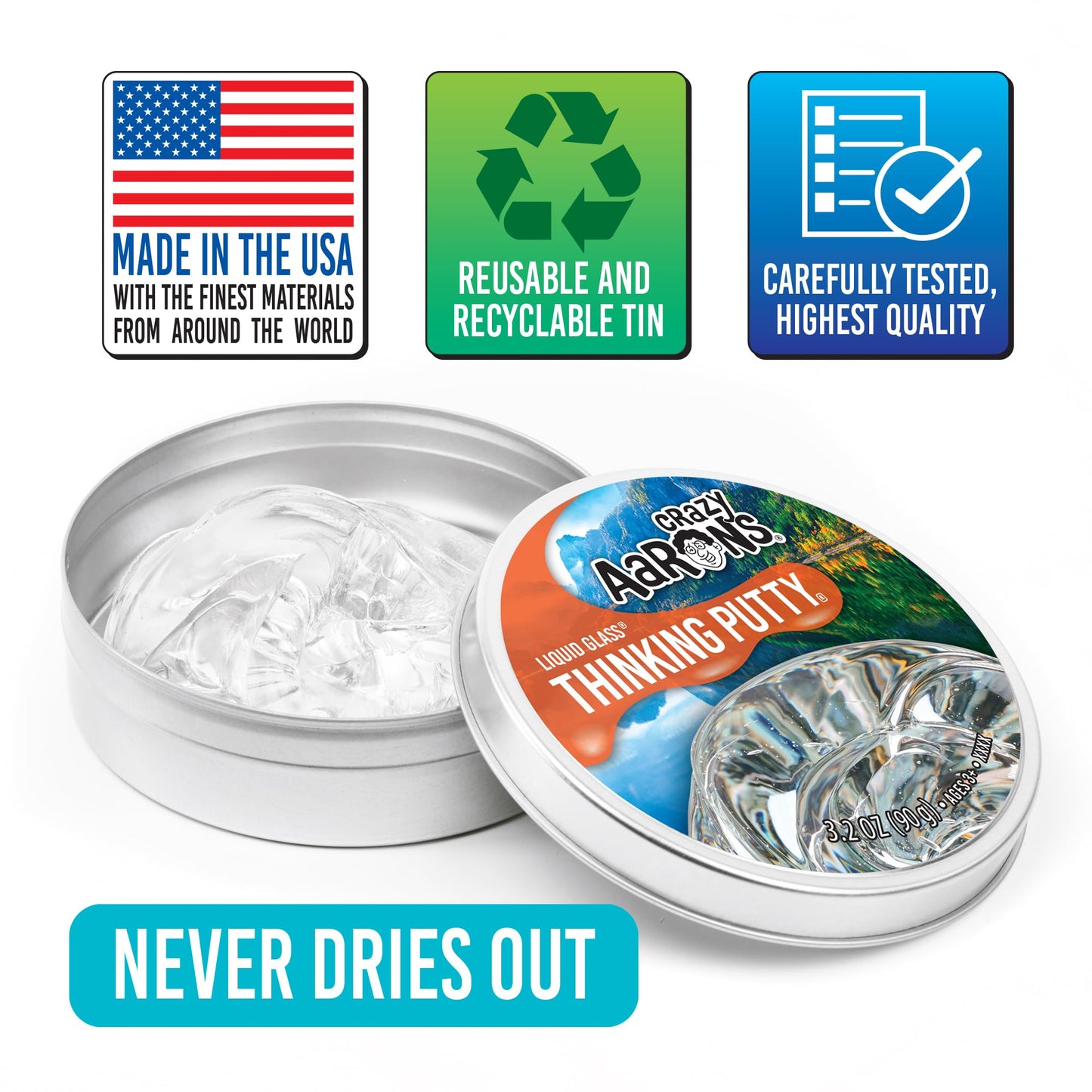 Crazy Aaron's Thinking Putty - Liquid Glass - See-Through Putty for Kids and Adults in a 4" Tin - Creative and Endless Fun, Stress Relief Therapy Toys, Never Dries Out - Made in USA