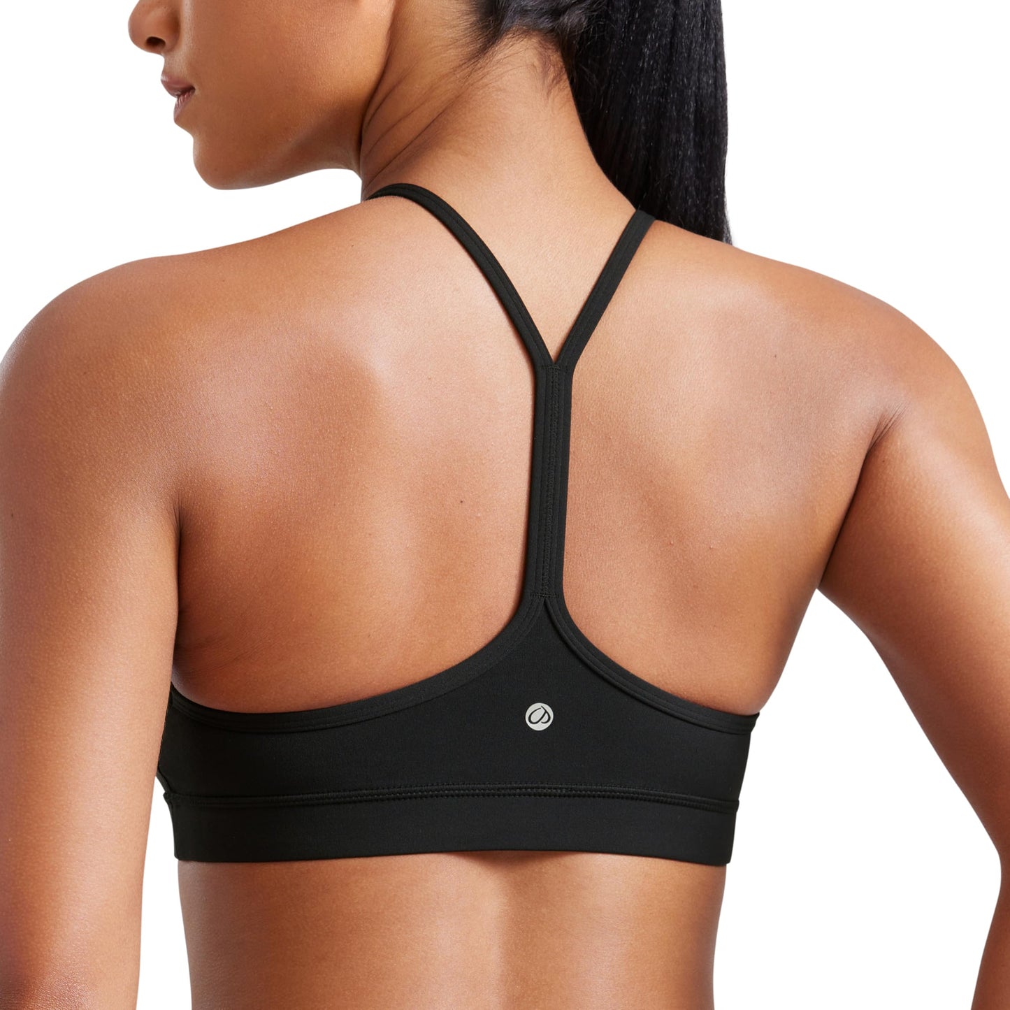 CRZ YOGA Butterluxe Womens Y Back Sports Bra - Padded Racerback Low Impact Spaghetti Thin Strap Workout Yoga Top Black Medium