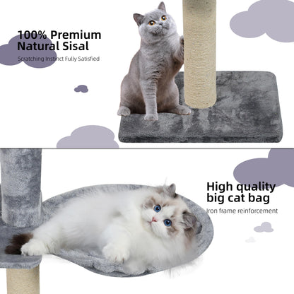 Roypet Adjustable 93"-116" Tall Cat Climbing Tree 5-Tier Kitty Activity Center Floor-to-Ceiling Climber Toy with Hanging Hammock and Scratching Posts Cat Furniture,Grey