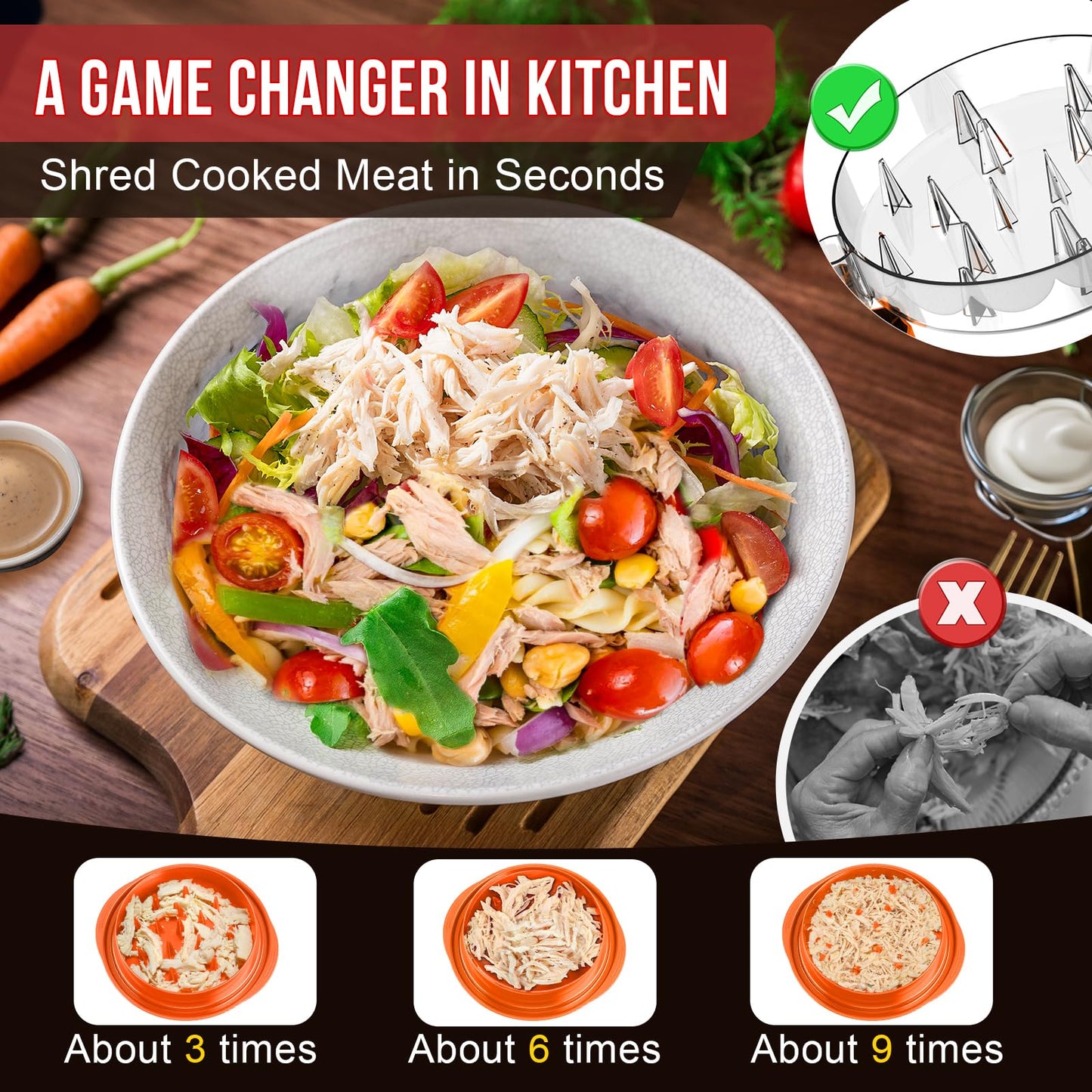 SoulLife Chicken Shredder 8 Inches, Chicken Breast Shredder Tool, Cooked Meat Shredder with Clear Lid, Ergonomic Design, Auti-slip, Easy To Clean, Chicken Shredder Tool Twist, Chicken Grinder (Orange)
