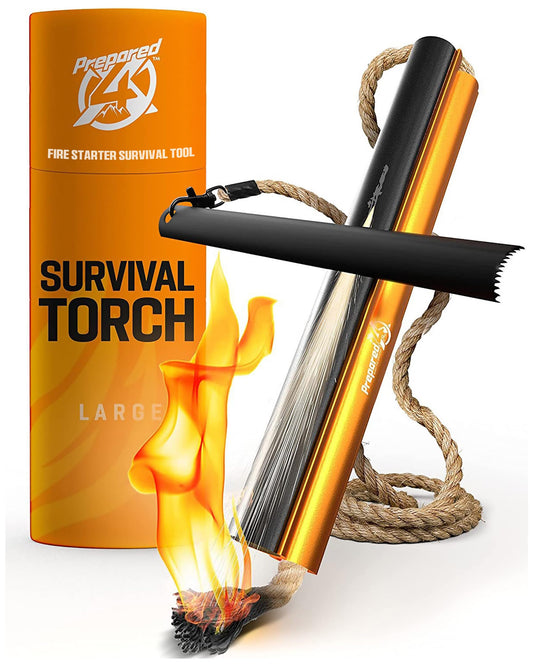 Fire Starter Survival Tool - All-in-One Patented Flint and Steel Fire Starter Kit - Ferro Rod Fire Starter with 36" Waterproof Tinder Wick Rope and Steel Fire Striker | Prepared4X