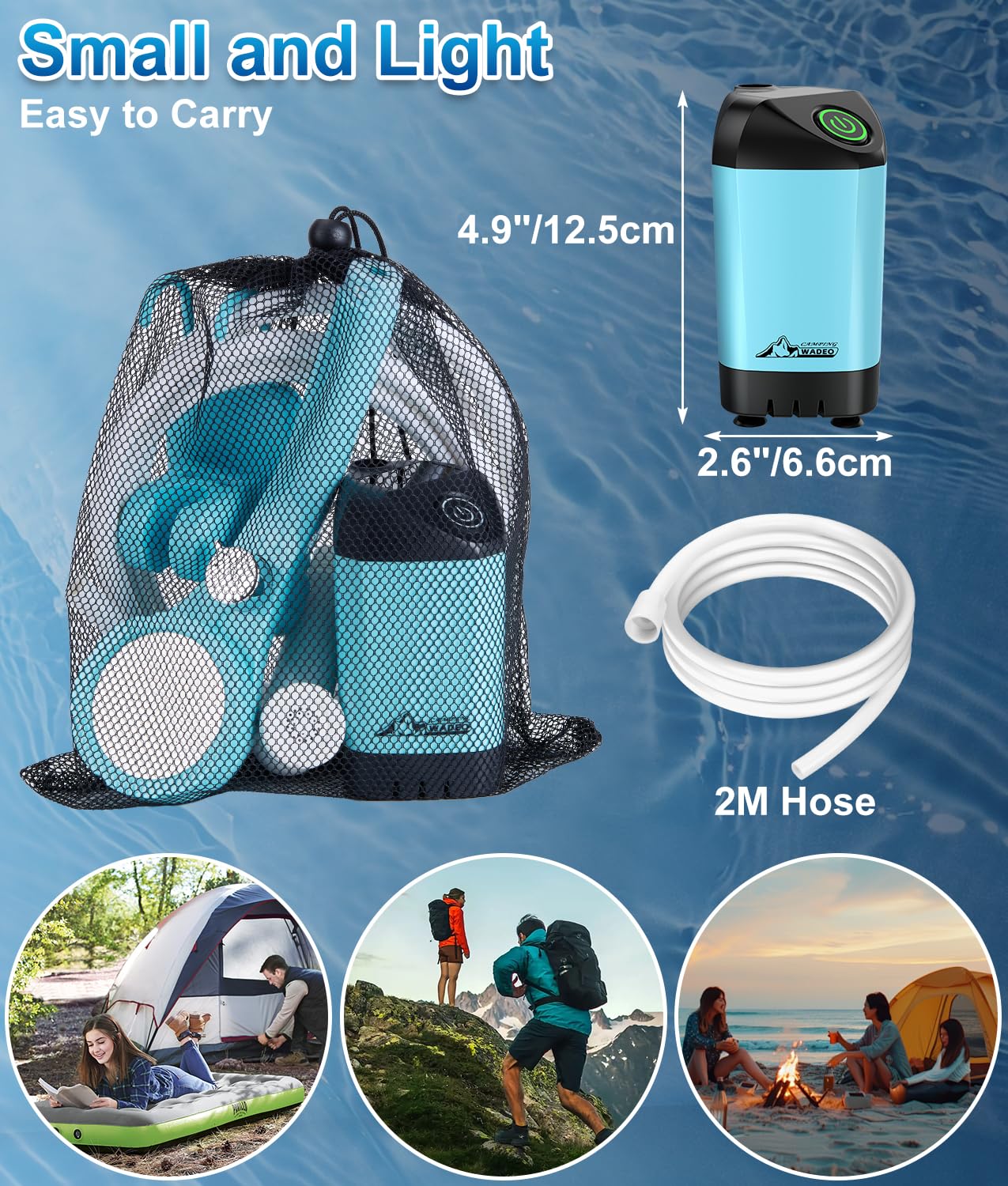 WADEO Portable Shower Camping Shower Outdoor Camp Shower Pump, Electric Rechargeable Portable Camping Shower, Powered by Rechargeable Battery for Camping, Hiking, Traveling