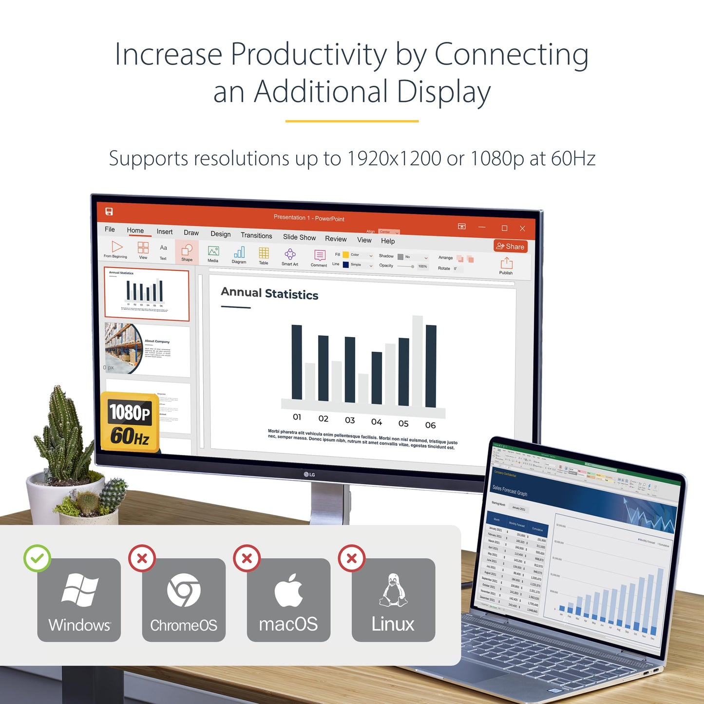 StarTech.com USB 3.0 to HDMI Adapter, USB to HDMI Monitor Converter for Windows, 1080P, TAA (no support for macOS/ChromeOS/Linux)