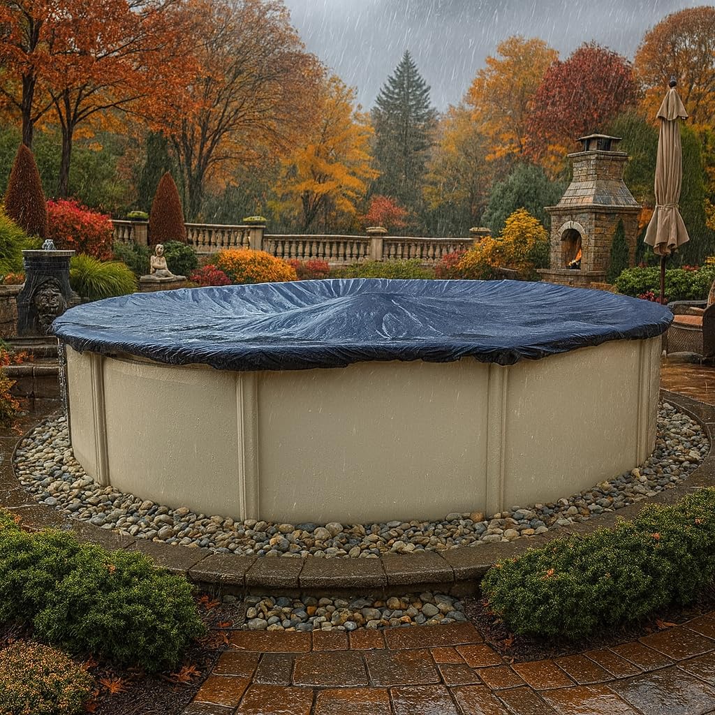 Winter Block 18’ ft. Round Pool Winter Cover for Above Ground Pools - 8-Year Warranty, Cold and UV Resistant, Weatherproof and Durable, Winch & Cable Included