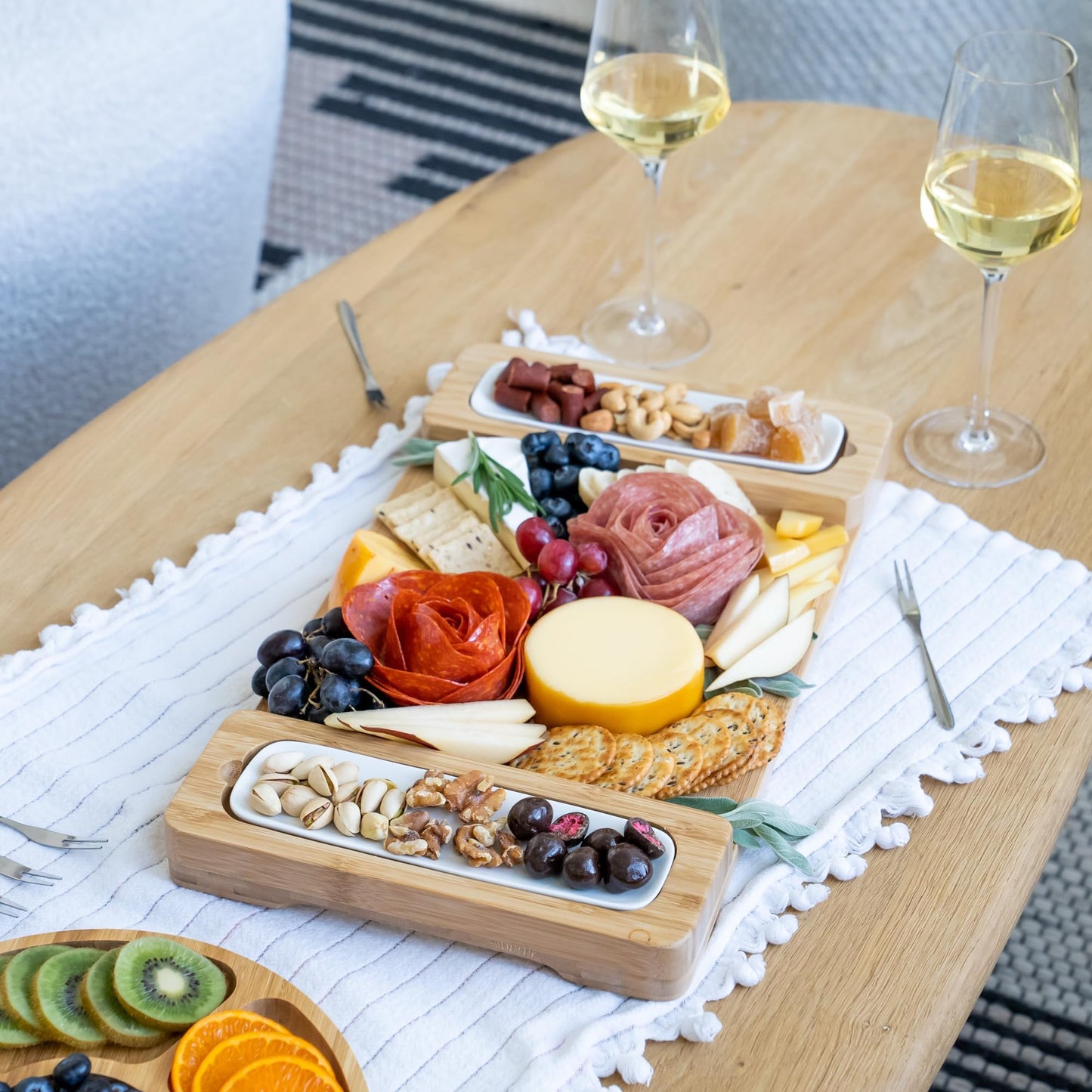 SMIRLY Charcuterie Boards Set - Large Bamboo Cheese Board set - House Warming Gifts New Home, Wedding Gift for Couple, Bridal Shower Gift, Birthday Gifts for Women