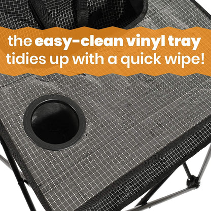 ciao! baby Portable High Chair for Babies and Toddlers, Fold Up Outdoor Travel Seat with Tray and Carry Bag for Camping, Picnics, Beach Days, Sporting Events, and More (Black Check)