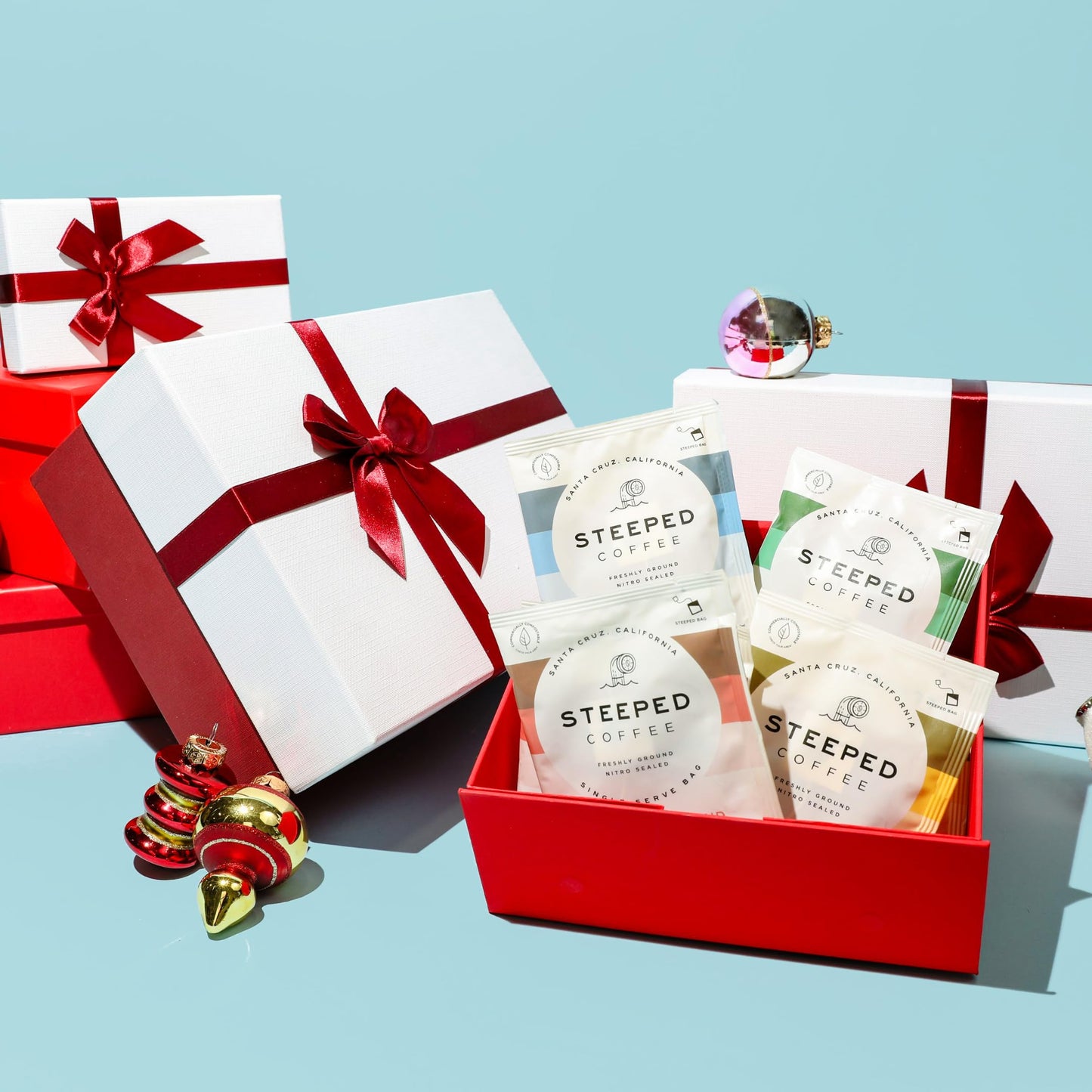 Steeped Coffee Single-Serve Packs - Just + Water - Direct Trade, Hand Roasted & Freshly Ground, Specialty Grade - Nitro Sealed (Eventide Decaf (Swiss Water Process), 8 Count (Pack of 1))