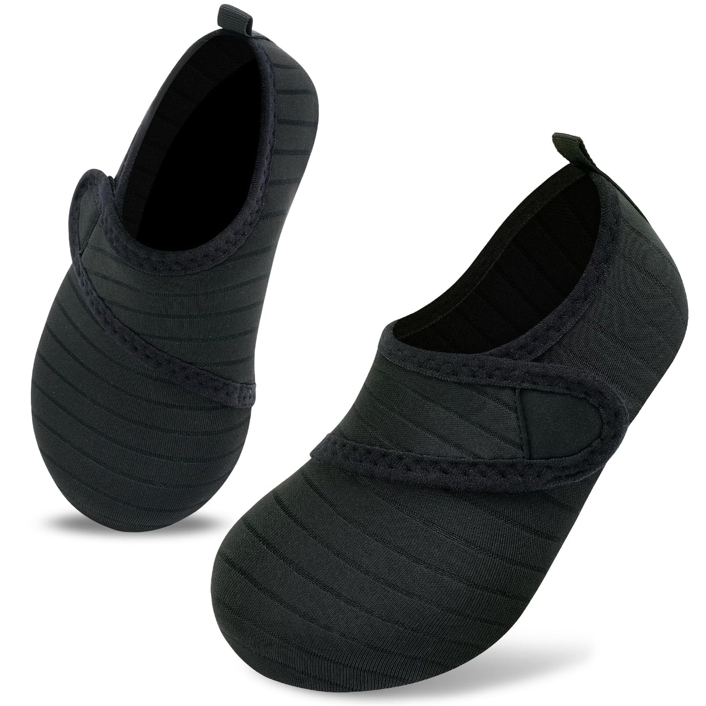 VIFUUR Kids Water Shoes Boys Girls Barefoot Water Sports Socks Hook&Loop Beach Shoes Quick Dry Aqua Socks Swim Walking Outdoor Sports for Toddler Black-30/31