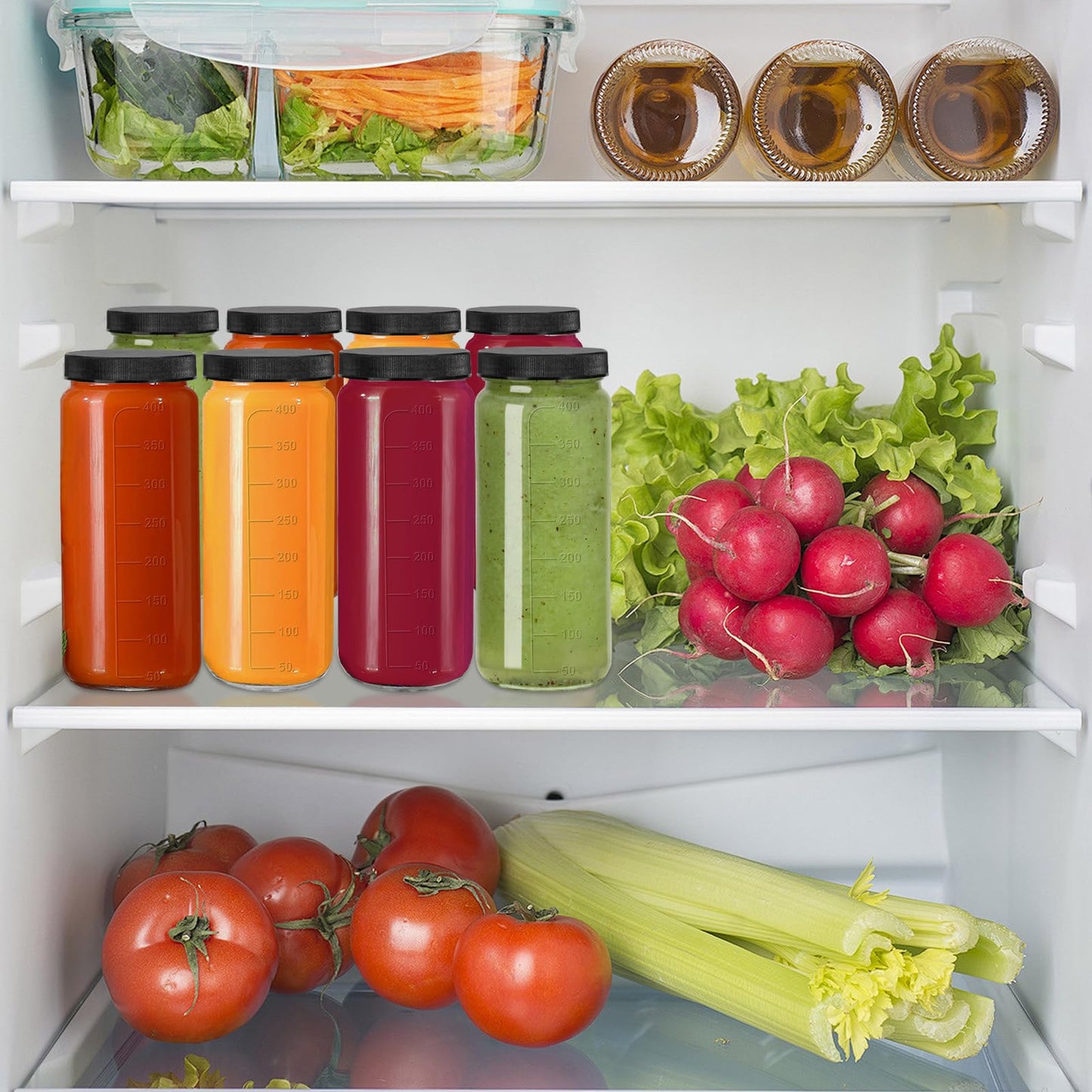 Ruckae 16oz 10 Pack Juice Bottles, Glass Bottles with Lids, Smoothie Cup Lids and Straws, Water Bottle Mason Jar Drinking Glasses for Juicing, Smoothies, Kombucha