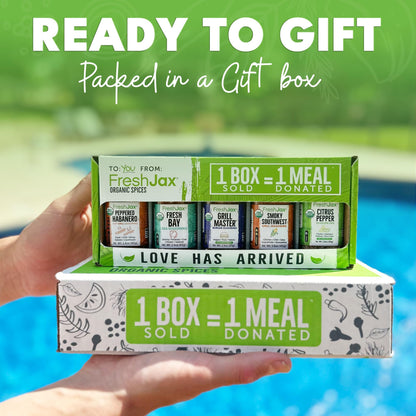 Freshjax International Spices Gift Set | 5 Sampler Sized Organic Spices and Seasonings | World of Flavors Seasoning Gift Set | Grilling Christmas Gifts for Men Packed in a Giftable Box