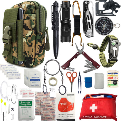 Survival Kit Emergency Supplies -67 Pcs, 14-in-1 Survival Gear: First Aid, Compass, Flashlight, Bracelet, plier, Saw & More for Outdoor Camping, Hiking & Survival. Gift for Men Boyfriends Boys Dads