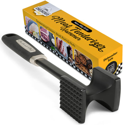 ﻿﻿Checkered Chef Meat Tenderizer Tool - Dishwasher Safe Metal Kitchen Mallet for Tenderizing Chicken, Beef, Pork & Nuts with Non-Slip Grip
