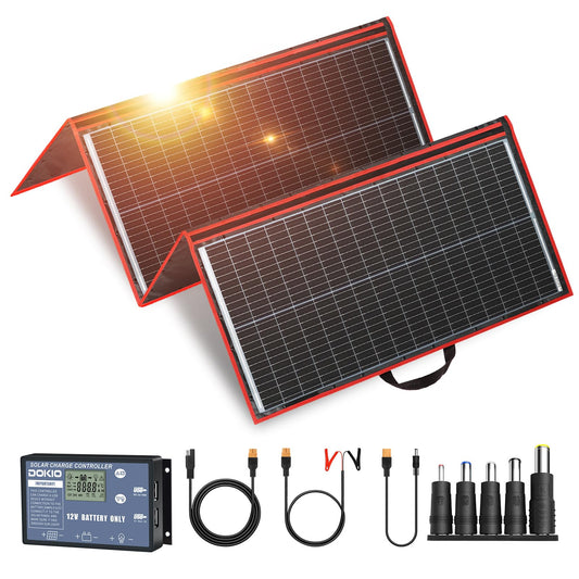 DOKIO 300W Portable Foldable Solar Panel Kit (21x40in, 17lb), with Separate Controller and Dual USB, Monocrystalline Charger for 12V Batteries, Power Stations, RV Camping Emergency Use