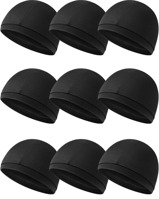 9 Pcs Cooling Skull Cap Camo Liner Sweat Wicking Cap Lightweight Cycling Cap Running Head Cap for Men Women (Black)