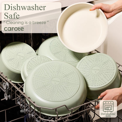 CAROTE 25pcs Pots and Pans Set Non Stick, Cookware Sets, Kitchen Set, Oven/Dishwasher/Fridge Safe, Space Saving Pots Set, Nonstick Set with Versatile Detachable Handle, Induction RV Set, Green
