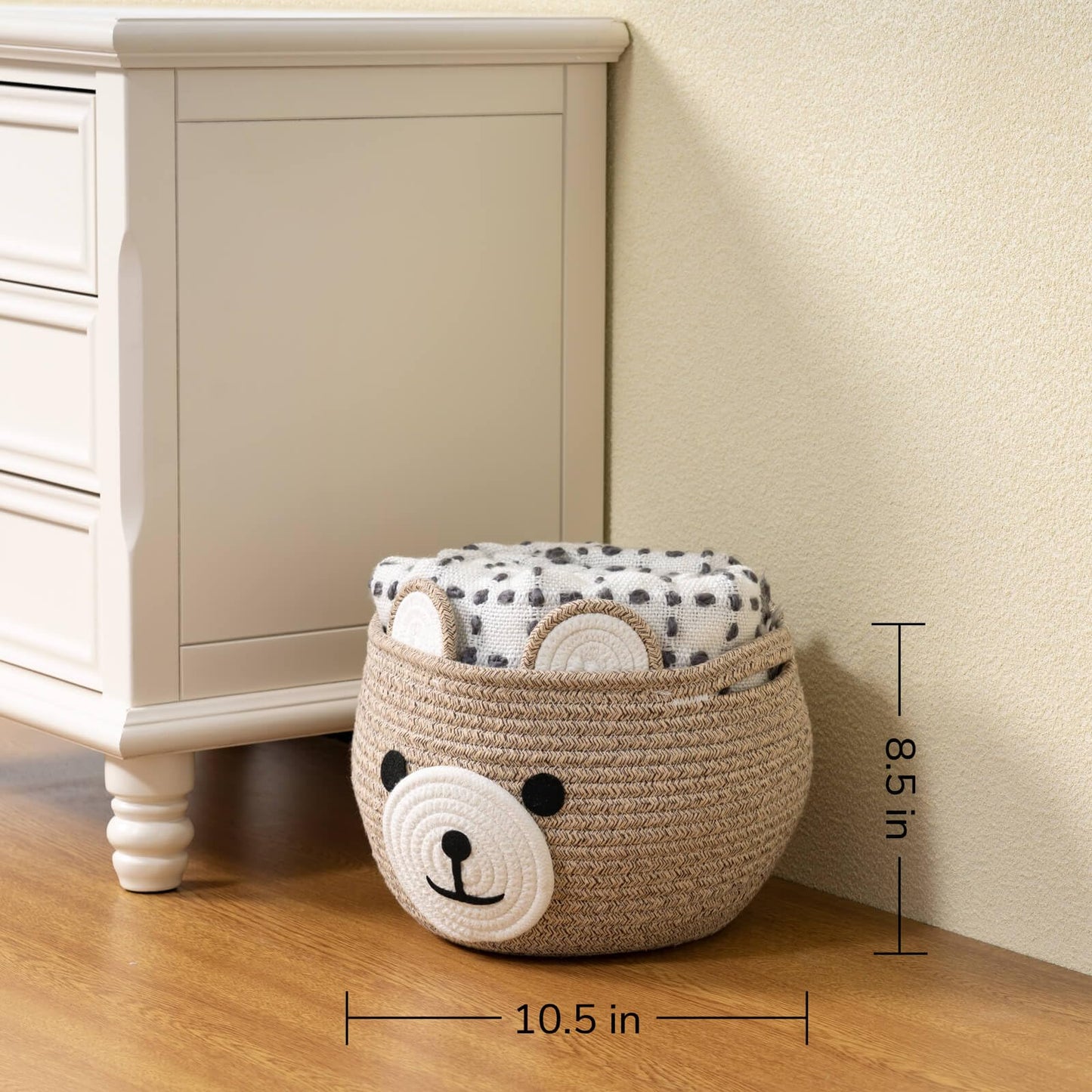 CherryNow Baby Basket for Nursery, Bear Gift Baskets for Kids, Baby Shower Basket with Handles, Small Cute Animal Baskets, Light Brown, 10.5"D x 8.5"H