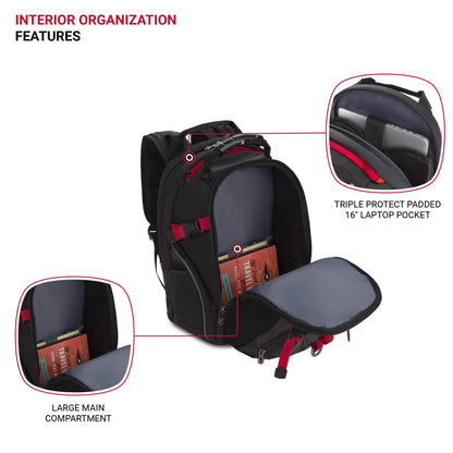 Wenger Maxxum Laptop Backpack, Fits 16 Inch Laptop, Men's and Women's, Black/Red