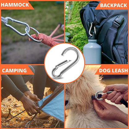 GRANDBUY 4 Inch Large Spring Snap Hook Carabiner, 304 Stainless Steel Heavy Duty Carabiners Clip, Stainless Steel Spring Snaps Hooks Carabiners Outdoor (4 inch,2 Pack)