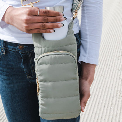 WanderFull® Original HydroBag® Fits Up to 32 oz Water Bottle Holder with Strap - Hands-Free Crossbody Water Bottle Carrier Bag with Phone Pocket - Sage