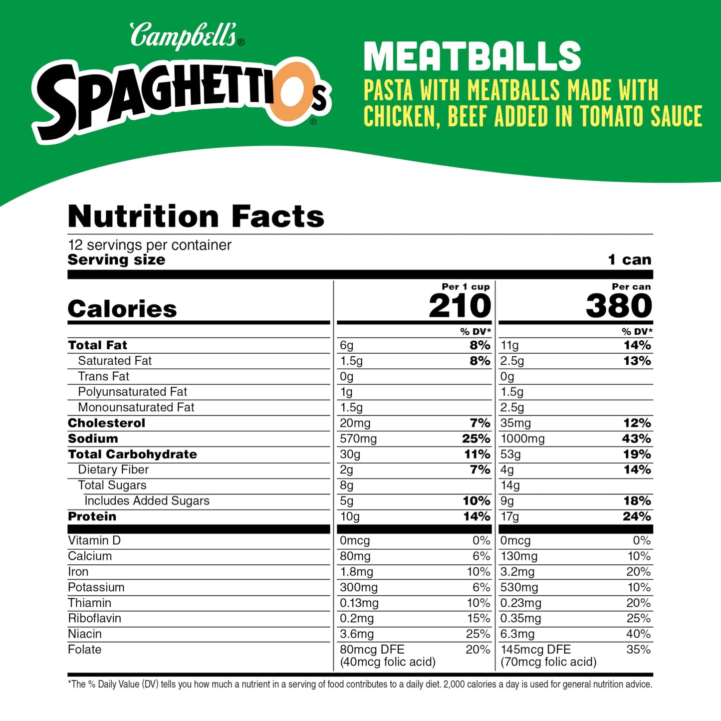 SpaghettiOs Canned Pasta with Meatballs, Healthy Snack for Kids and Adults, 15.6 OZ Can (Pack of 12)