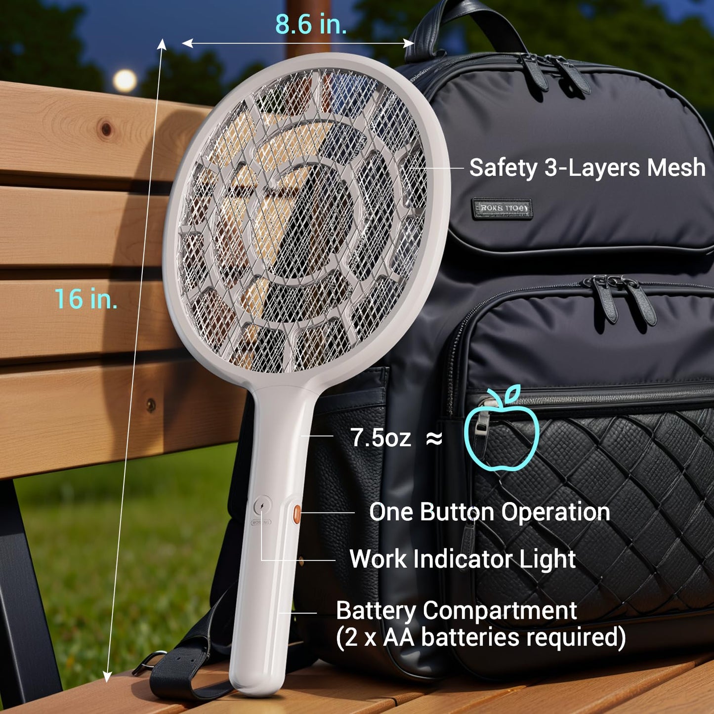 YsChois Electric Fly Swatter, Bug Zapper, Mosquito Zapper Racket | Gold Zone Voltage, Densest 3 mm Mesh, Apple-Like Weight - AA Battery Powered (not incl.) - Indoor & Outdoor Use with Pro Swat Tips