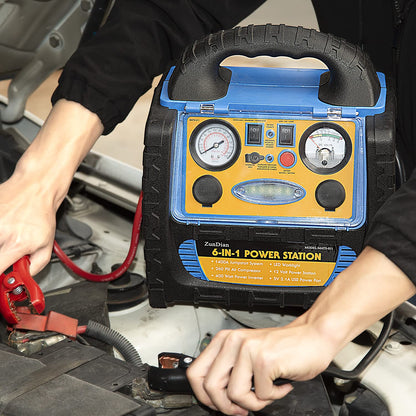 ZunDian 6-in-1 1800 Amp Jump Starter with Air Compressor 260PSI Tire Inflator, 12V Car Battery Jumper Starter Booster Pack for Truck Automotive Battery, Portable Power Station 400W AC Power Inverter