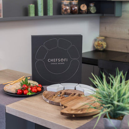 Cheese Board Set - Charcuterie Board Set and Cheese Serving Platter - Made from Acacia Wood - Mothers Day Gifts Optimal - US Patented 13 inch Cheese Board and Knife Set for Entertaining and Serving