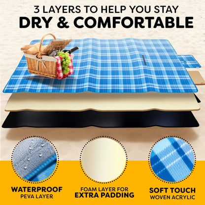 Scuddles Picnic Outdoor Blanket Park Blanket Beach Mat for Camping on Grass Oversized Seats 4 Adults Water Resistant Picnic Mat