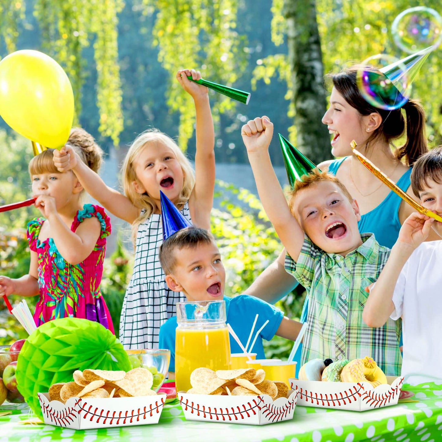 Cunhill 60 Pack Baseball Party Supplies Set Baseball Birthday Decorations Disposable Paper Food Serving Tray Boats Tray for Concession Food, Condiment, Carnivals