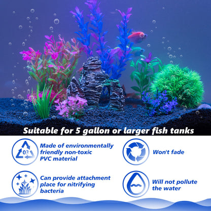 Ameliade Aquarium Artificial Plastic Plants Decorations and Rock Cave Decor Set Goldfish Betta Fish Tank Accessories Small Large Fish Bowl Ornaments