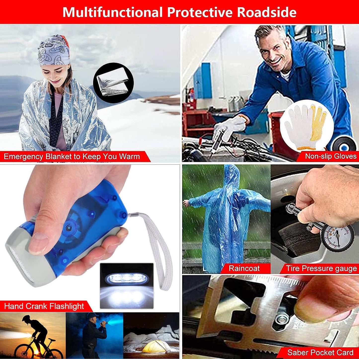 Car Emergency Roadside Tool Kit with Jumper Cable Shovel,Auto Truck Vehicle Assistant Safety Kit Bag for Men Women with First Aid Kit, Winter Basic Automobile Road Side Kit