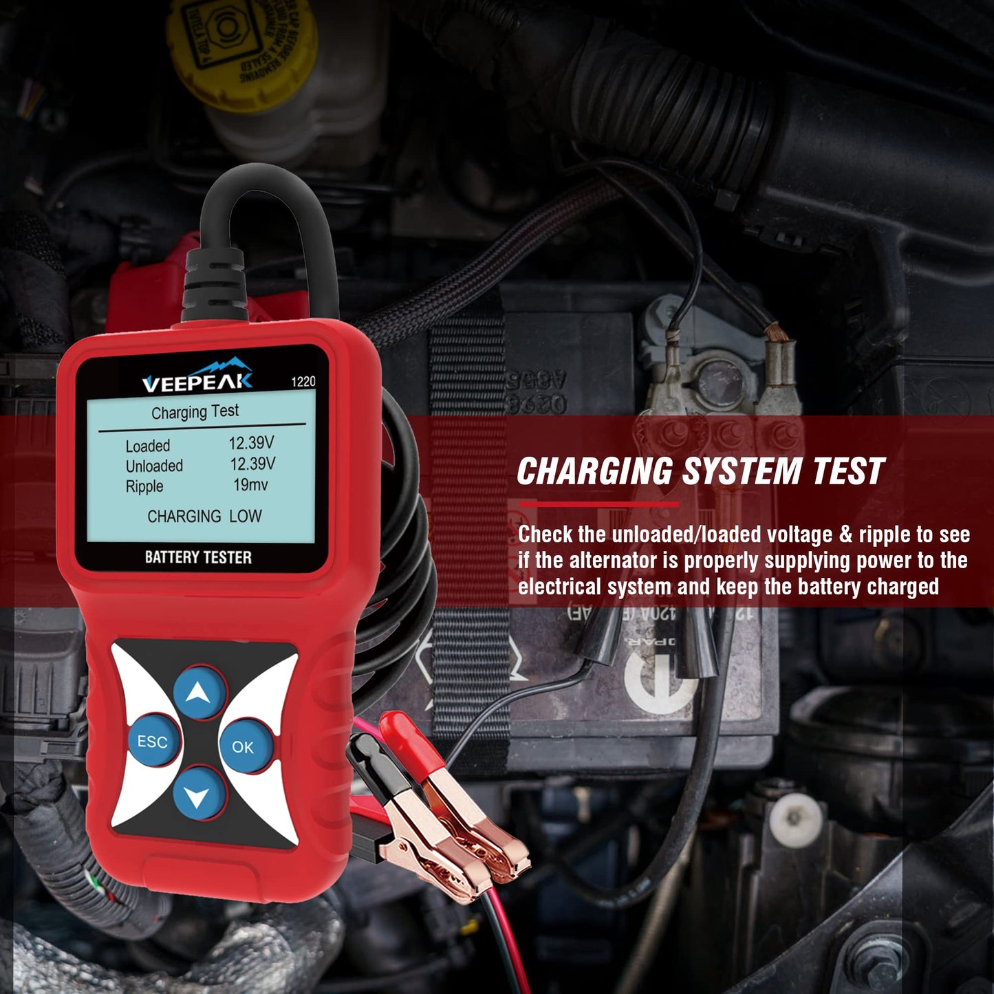 Veepeak 12V Car Battery Tester, Load Tester Automotive 100-2000 CCA Alternator Analyzer Digital Battery Vehicle Charging & Cranking System Testing Tool for Cars Trucks Motorcycles Boats ATVs RVs