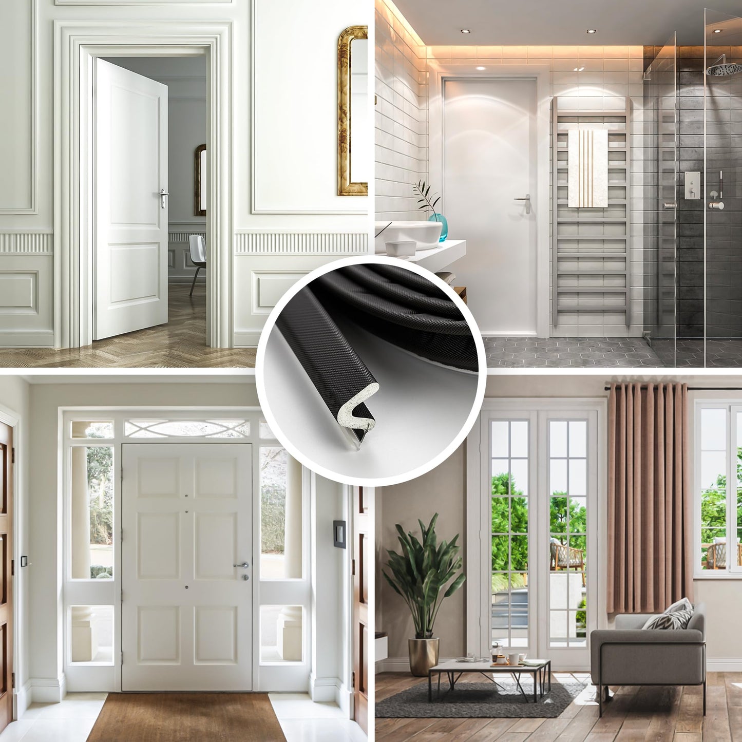 Weather Stripping Door Seal Strip - Soundproof Q-Shaped Foam for Exterior Door Frame, Large Gap Seal, Noise Cancelling, Easy to Install (Black, 26FT)