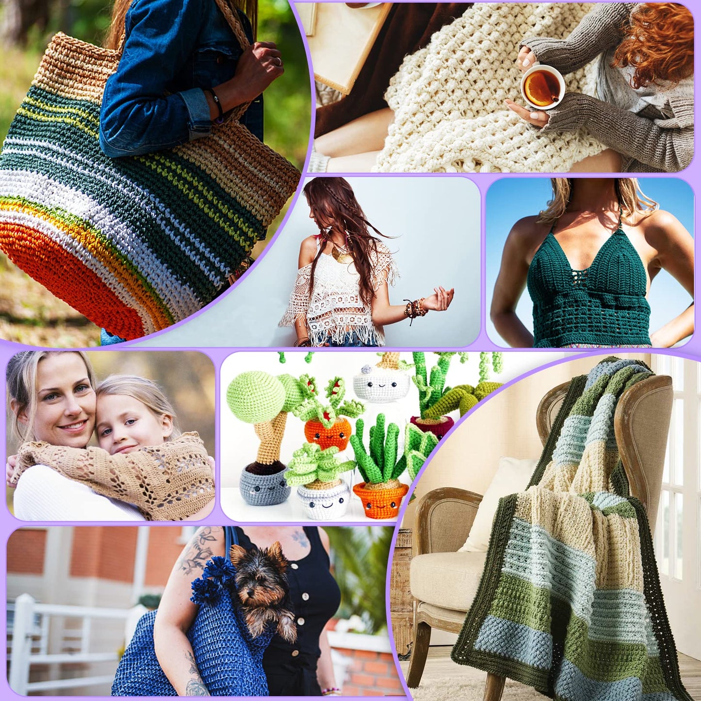 Aeelike Crochet Kit for Beginners with 15 Colors Yarn and Introduction Book, 71pcs Crochet Starter Kit Everything for Adult, Learn to Crochet Kit with Soft Grip Crochet Hooks and Blue Cat Bag