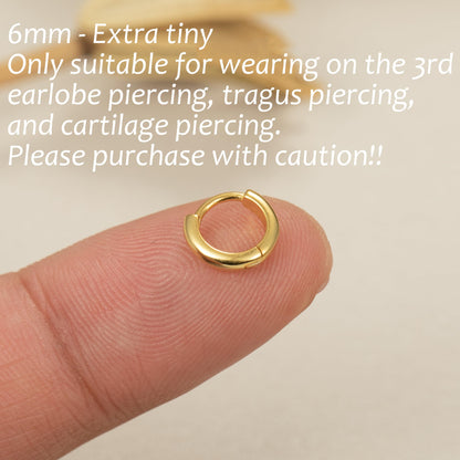 925 Sterling Silver Small Gold Hoop Earrings for Women Men,18K Gold Plated Hinge Huggie Hoop Earrings fit Cartilage, Helix, Tragus, Sung, Earlobe Lightweight Hypoallergenic Earrings (1 Pair - 6mm)