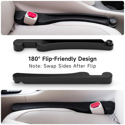 Car Seat Gap Filler Set of 2, 3IN1 Seat Side Gap Filler Plug with Storage Slot & Hook Function, Soft Foam Universal Fit Car SUV Truck Fill Gap Between Seats Console Organizer（Narrow Black）