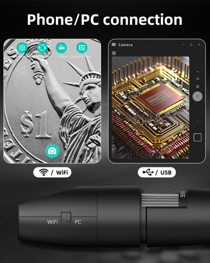 Digital Microscope Wireless Pocket Handheld USB Microscopes, 50x-1000x Zoom Fixed Focus HD Magnifier with LEDs, Inspection Camera Compatible with iPhone, Android Phone, MacBook, Windows PC (Black)