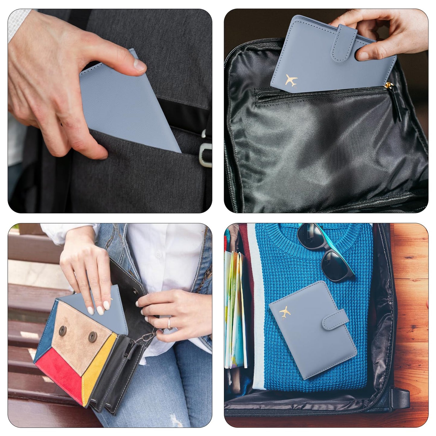 GOAUS Passport Holder for Travel with Airtag Card Slots, Money Pocket, Women Men RFID Blocking Wallet Book Case Blue