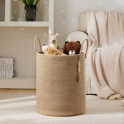 YOUDENOVA Jute Rope Laundry Hamper Basket, 58L Tall Woven Collapsible Baskets for Blanket Organizing Clothes Hamper for Laundry Bedroom Storage
