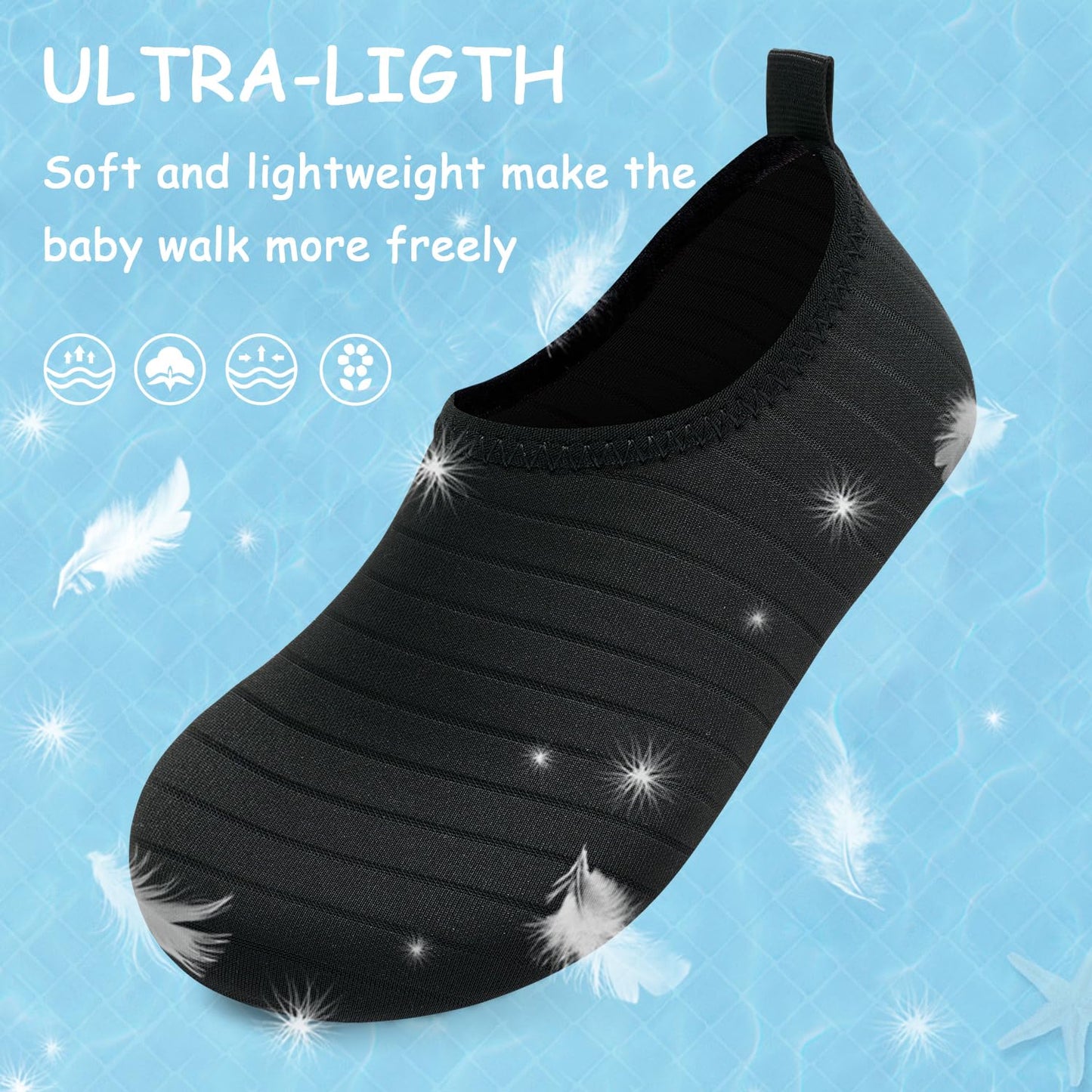 ANLUKE Kids Boys Girls Water Shoes Barefoot Aqua Socks Fast Dry Beach Swim Outdoor Sports Shoes for Toddler Black 32/33