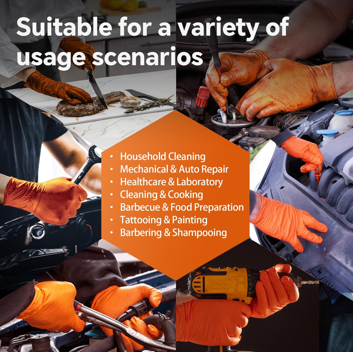 UYKKE 10mil Nitrile Gloves Disposable Rubber Latex Mechanic Gloves,Industrial Disposable Mechanic Latex Rubber Mechanics Glove Heavy Duty Nitrile Glove XL with Diamond Textured(101, X-Large)