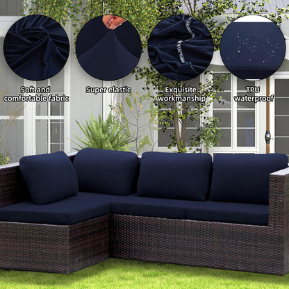 SUKAIKEQA 14Pcs Patio Cushion Covers Waterproof, Cushion Covers, Stretch Couch Covers, Patio Couch Slipcovers, Patio Cushion Covers Replacement, Outdoor Chair Cushion Covers (Navy Blue)