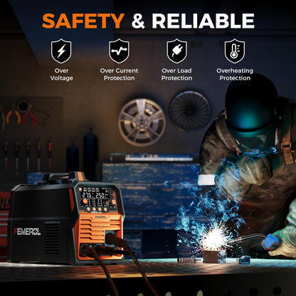FEMEROL 250A MIG Welder,6 in 1 Gas MIG/Gasless Flux Core/Stick/Lift TIG/Spot Welding/Spool Gun Compatible Aluminum Welding Machine Large LED Display 110V/220V Multi Process Welder
