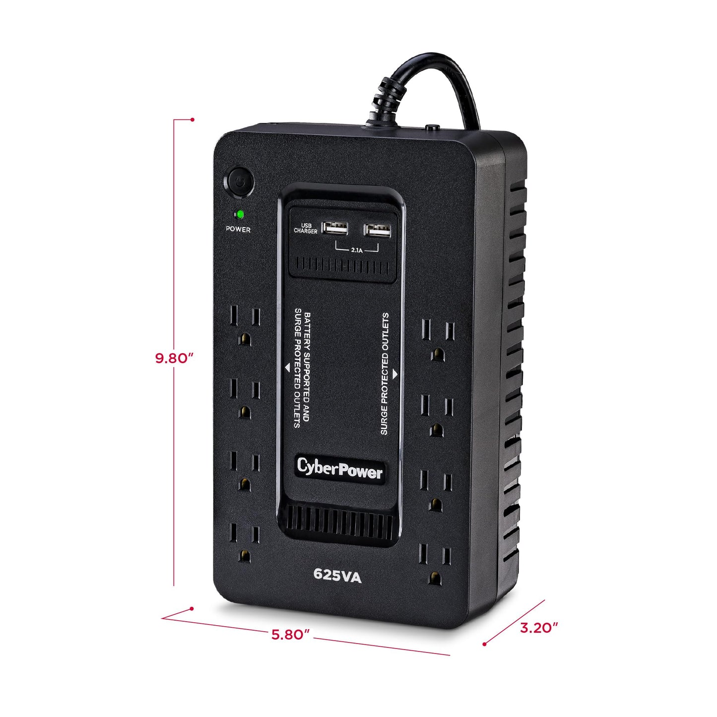 CyberPower ST625U Standby UPS Battery Backup and Surge Protector, 625VA/360W, 8 Outlets, 2 USB Charging Ports, Compact, UL Certified