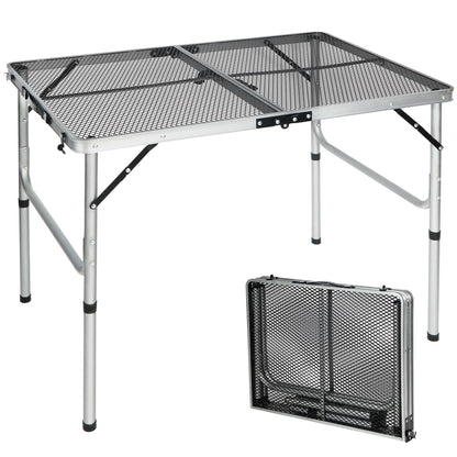 RedSwing Portable Grill Table for Outside, Aluminum Folding Grill Stand Table for Outdoor Camping Picnic BBQ, Lightweight Adjustable Height, 36"x24"x15"/28" Sliver