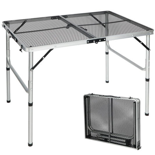 RedSwing Portable Grill Table for Outside, Aluminum Folding Grill Stand Table for Outdoor Camping Picnic BBQ, Lightweight Adjustable Height, 36"x24"x15"/28" Sliver