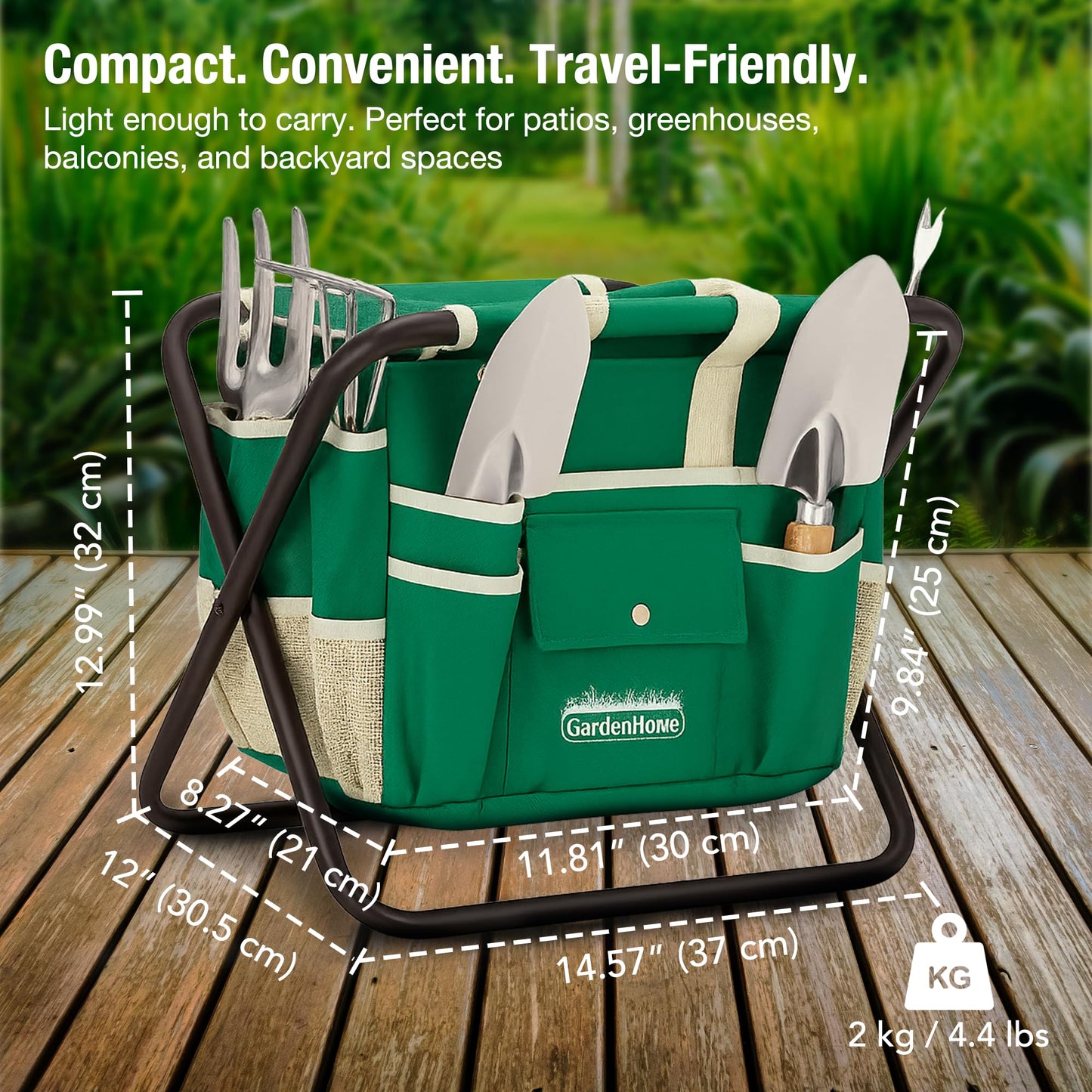 GardenHOME 7-Piece Gardening Tool Set – Stainless Steel Hand Tools with Wooden Handles, Folding Stool, and Canvas Tote Bag, Yard Maintenance Kit for Gardeners, Women, and Beginners