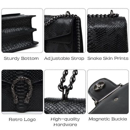 MYHOZEE Crossbody Bags for Women - Snake Printed Clutch Purses Leather Shoulder Bags Chain Strap Evening Handbags Black