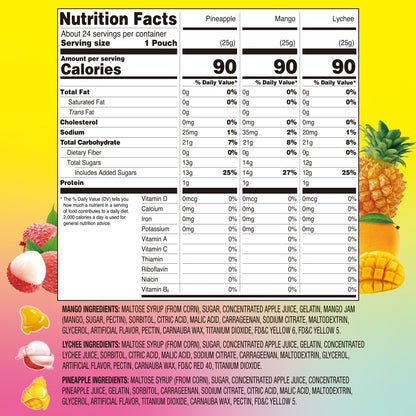 Amos Peelerz Assorted Peelable Gummy – Tropical Peeling Candy Variety Pack | Mango, Lychee & Pineapple | 24 Individual Packs (608g) | Fun, Chewy & Shareable Treat