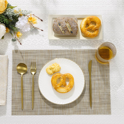 SHACOS Easy Clean Placemats Set of 4 Woven Vinyl Plastic Place Mats Heat Resistant Stain Resistant Dining Table Mats Indoor Outdoor Table Decor, Beige